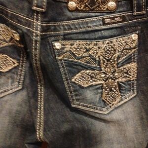 Miss Me Women's Boot Cut Jeans - Dark Blue with Silver Accents